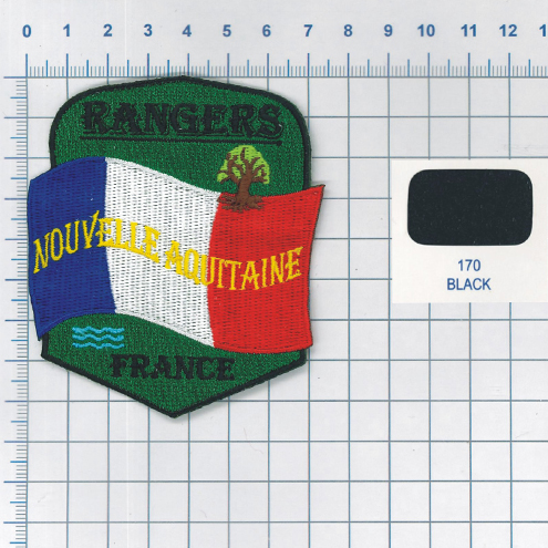 Drukproef Franse vlag patch voor de Rangers van Nieuw Aquitanië