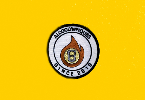 Ronde badges voor het voetbalteam van Alcoolympique