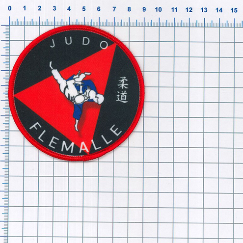 Proefdruk van sublimatie-emblemen voor de judoclub van Flémalle.