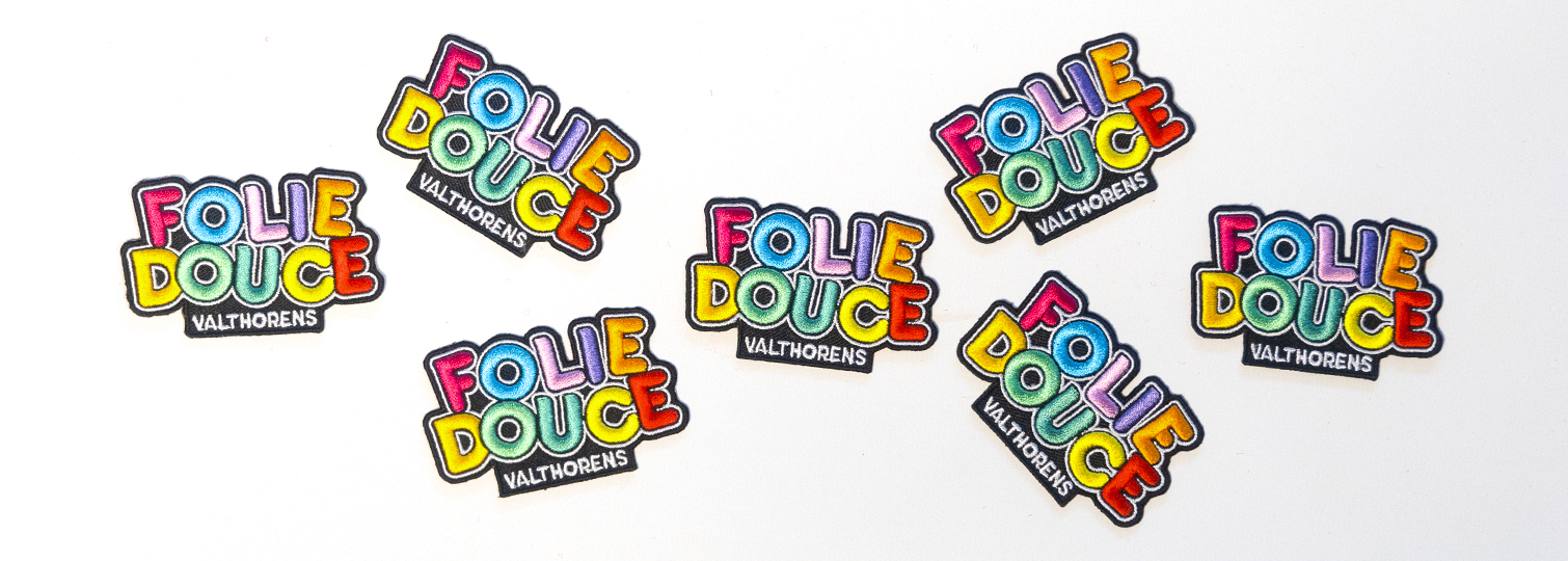 Combinatie van voor 90% geborduurde patches op maat gemaakt voor La Folie Douce in Val Thorens