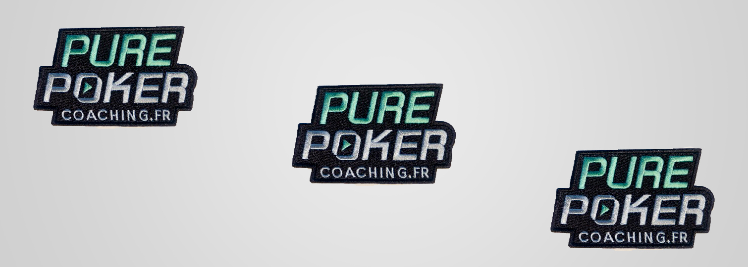 Combinatie van 100% geborduurde patches van 6 cm bij 10 cm voor de coaches van Pure Poker Coaching